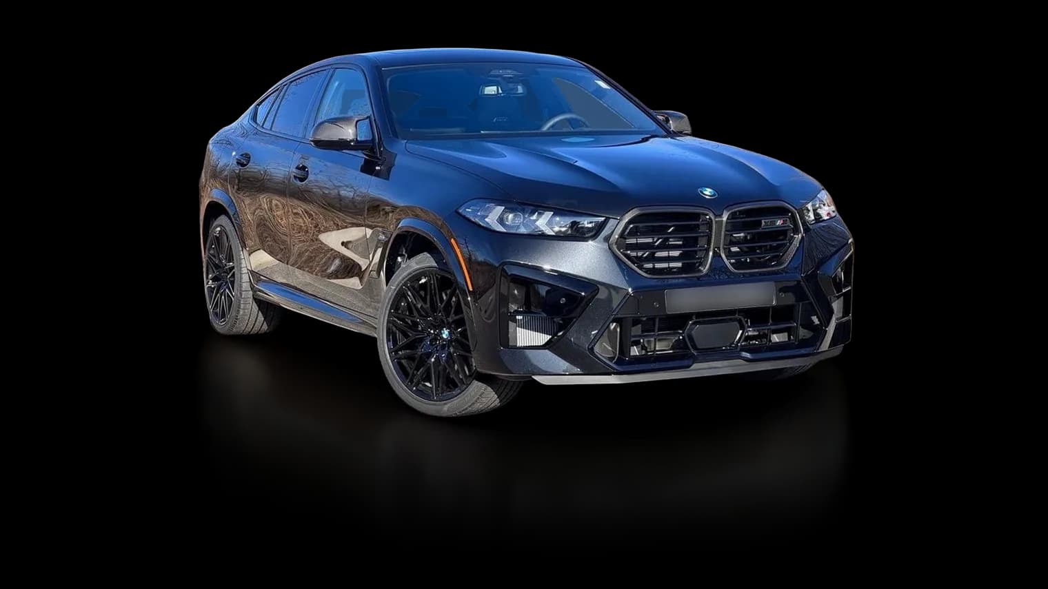 BMW X6 M with a shadow and a glossy floor reflection added by CarFlow AI
